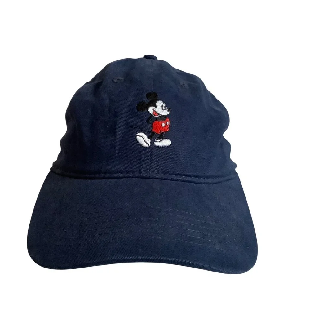 Disney Mickey Mouse Navy Blue Cotton Adjustable Baseball Cap‎ Embroidered OS